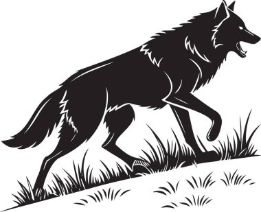 Vahşi kurt çimenli bir tepede yürüyor siluet çizimi