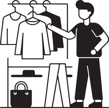 Mağaza çalışanı giyim mağazasında moda ürünlerini sunuyor.