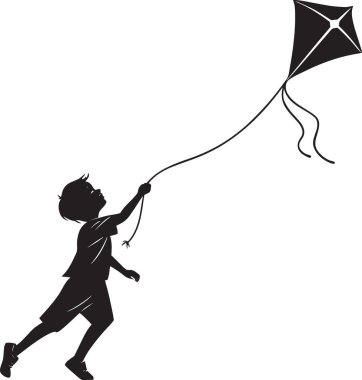 Uçan elmas uçurtmasını kontrol eden küçük bir çocuk.