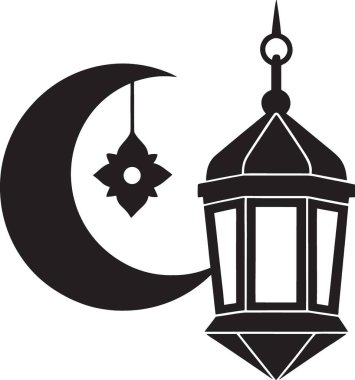 Hilal ay ve asılı fener silueti.