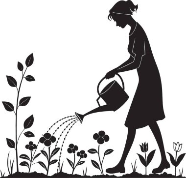 Bahçe bitkilerini sulamak için su kabını kullanan biri.