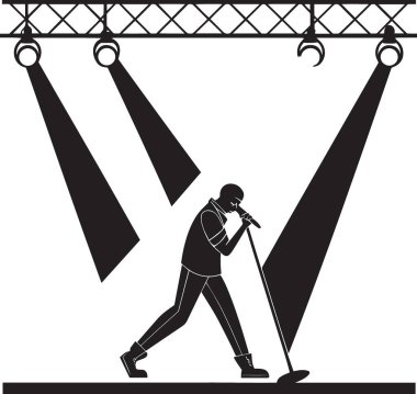 Konser sırasında mikrofona şarkı söyleyen müzisyen