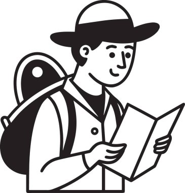 Sırt çantası ve haritası olan gezgin açık havada keşif yapıyor.