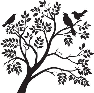 Ağaçtan bir dal ve üzerinde kuşlar oturuyor.