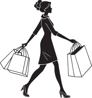 Birkaç alışveriş çantası silueti taşıyan bir kadın.