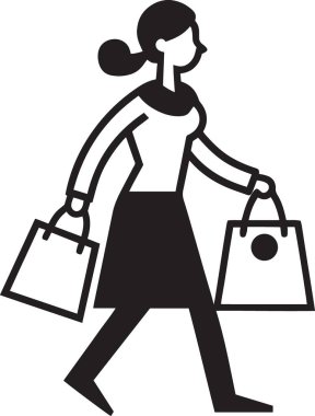 Bir sürü alışveriş çantası olan minimalist bir kadın silueti.