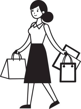 Tüketici kadın silueti mağazadan çanta taşıyor.