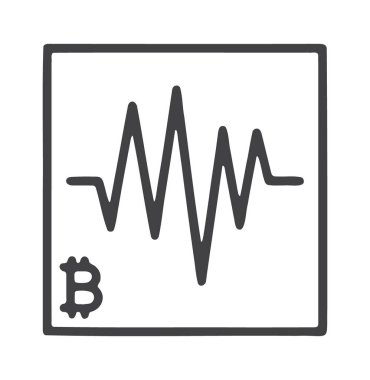 Square icon with bitcoin symbol and volatile market line for crypto trading