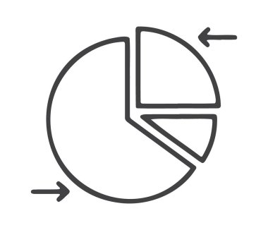 Dağıtım için segmentleri ve okları olan pasta grafiği simgesi