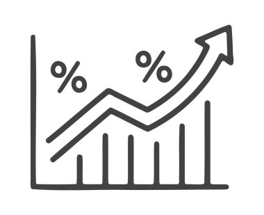 Üst üste bindirme büyüme çizgisi ve yüzdeleri olan çubuk şeması