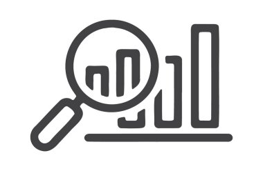 Sınır tablosu üzerinde büyüteç olan pazar analiz çizgisi simgesi