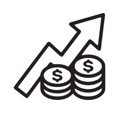 Zenginlik için yükselen oklu para yığını