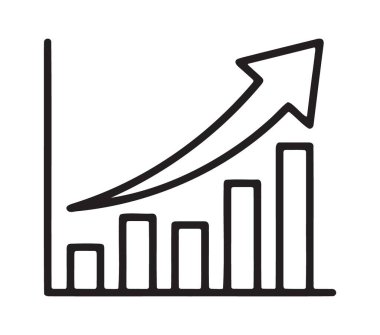 Bar graph with rising arrow showing positive business trend and success