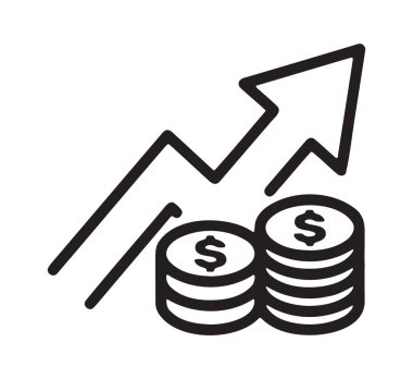 Zigzag büyüme oku ve para yığınları servet birikimini temsil ediyor.