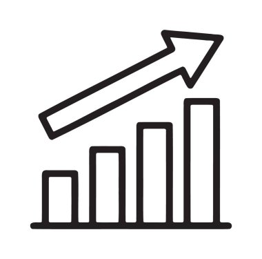 Vertical bar chart with floating upward arrow for market success
