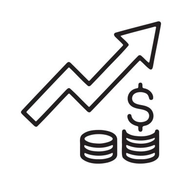 Zigzag yükselen ok para yığınları ve kar için dolar işareti