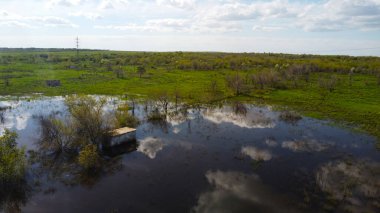 Su Altındaki Yeşil Alanlar ve Terk Edilmiş Beton Yapıların Hava Aracı Çekimi.