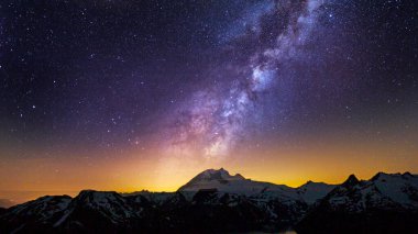 Gün batımında Galaksi Dağı manzarası, masaüstü görüntüsü için HD yıldızlı gece ve uzay duvar kağıdı