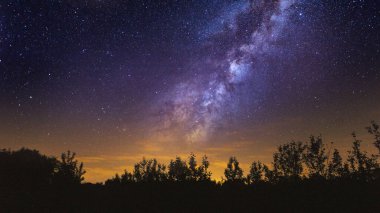 4k gün batımı gökyüzü ve Samanyolu galaksisi uzayda, masaüstü ekran veya görsel arkaplan için soğuk akşam duvar kağıdı