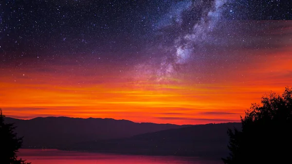 Günbatımı galaksi gece duvar kağıdı, masaüstü teması için HD evren manzara arka planı