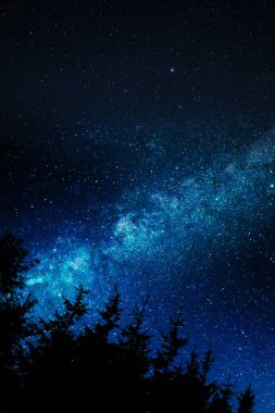 Galaksi gece gökyüzü siluet bir manzaranın üzerinde gece, dikey telefon duvar kağıdı