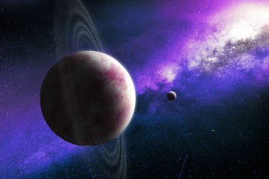 Mor galaksi ve yıldızların arkaplanı uzaydaki gezegenler, görsel projeler veya masaüstü duvar kağıtları için güzel gezegen arkaplanı