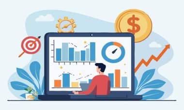 Laptop 'ta Çalışan İş Analisti: Veri Analizi, Strateji ve Mali Büyüme