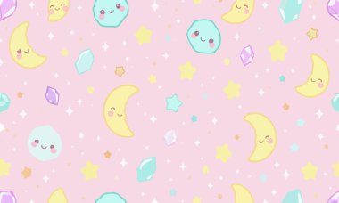 Pembe Arka Grubundaki Renkli Göksel ve Mücevher Deseni