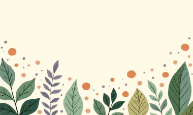 Yumuşak Bej Arkaplanda Modern El Çizimi Botanik Sınırı