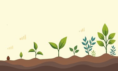 Bir Bitkinin Yaşam Döngüsü: Serene Dünya Tonu Büyüme ve Geliştirme İllüstrasyonu