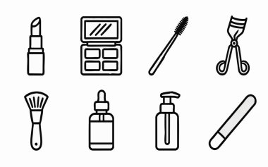 Kozmetik Cilt ve Güzellik Ürünleri Çizgisi Vektör Simgeleri