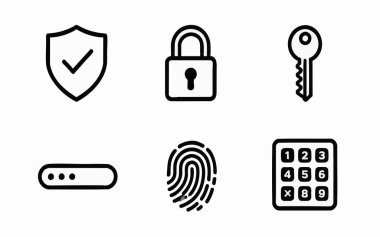 Siber Güvenlik ve Veri Koruma Hattı Vektör Simgeleri