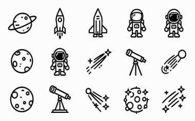 Dış Alan ve Astronomi Doğrusal Vektör Simgeleri Ayarlandı