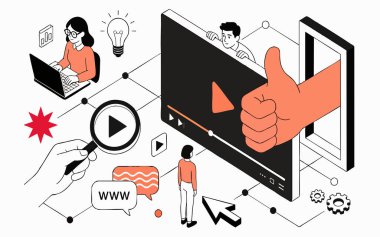 Dijital İçerik Pazarlama Video Bağlantı Düz Vektör İllüstrasyonu