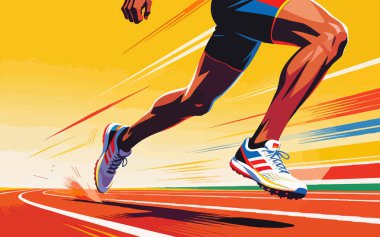 Stadyumdaki Koşucunun Dinamik Atletizm Vektör İllüstrasyonu