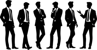Business Man Silhouette Pozisyonları Belirlendi, Saydam Arkaplanda Profesyonel Erkek Figürleri