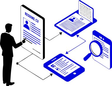 Isometric HR İşe Alma Süreci ve Şeffaf Arkaplan Özgeçmiş Yönetimine Devam Et