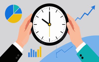 İş Büyüme Grafikleri ve Veri Analizi Arkaplan Saatini Tutan Eller