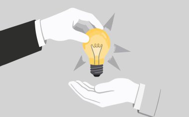 Ellerin arasından Parlayan Ampulü Geçirmenin Minimalist Düz Vektör İlülasyonu