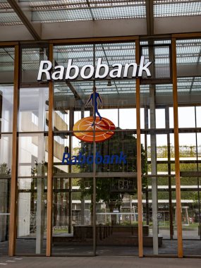 Rotterdam, Netherlands 04.14.2025 Rabobank branch facade in Rotterdam Central District