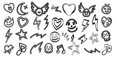 Cadılar Bayramı parti simgelerinin el çizimi karalama vektör çizimi