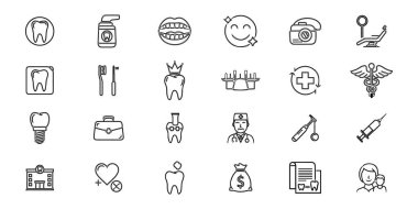 Diş bakımı seti, diş kliniğinin vektör simgeleri