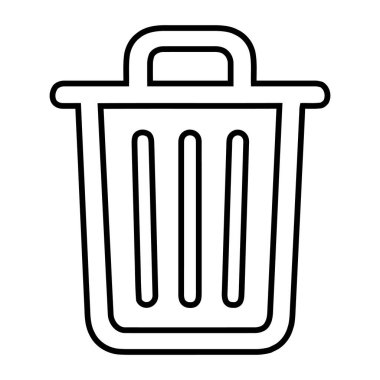 Çöp tenekesi ya da çöp kutusunun temiz, minimalist siyah çizgi çizimi. Bu evrensel simge dijital kullanıcı arayüzleri ve çevresel temalarda silme, kaldırma, çöp, atık, çöp veya geri dönüşüm fonksiyonlarını temsil eder..