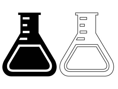 Bilim Kimya Laboratuvarı deney şişesi şişe vektör simgesi katı siyah ve özet biçiminde ayarlandı