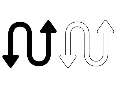 Soyut Çift Başlıklı Döndürme Yolu Ok Silueti ve İnce Çizgi Sanat Özet Çizgisi Resmetme Ayarları