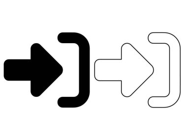 Ok ve kapı sembollü siyah ve beyaz çıkış simgesi seti, çıkış düğmesi, çıkış navigasyonu, kullanıcı hesabı UI ve web uygulaması arayüzü tasarımı için minimalist vektör silueti ve taslağı