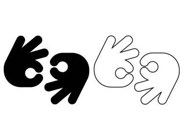 Onay, başarı, anlaşma, olumlu geri bildirim, iletişim ve kullanıcı arayüzü için Tamam işareti, minimalist siluet ve özet vektör sembolü gösteren siyah ve beyaz el hareketi simgesi