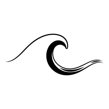 Asgari siyah dalga çizgisi çizimi dalgalı felçli, modern logolar, su temaları, zen kavramları, markalaşma unsurları, dövme sanatı ve temiz tasarım geçmişi için ideal soyut okyanus hareketi sembolü.