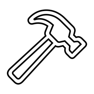 Temiz siyah çizgi tarzı minimalist çekiç ana hatları simgesi, DIY projeleri, ev geliştirme uygulamaları, kılavuzlar, bilgi grafikleri, logolar, çıkartmalar ve modern UI tasarım kullanımı için basit inşaat ve onarım aracı illüstrasyonu ideali