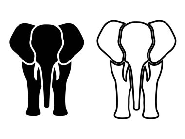 Minimalist Siyah ve Beyaz Fil Görünümü Vahşi Yaşam Vektör Simgesi